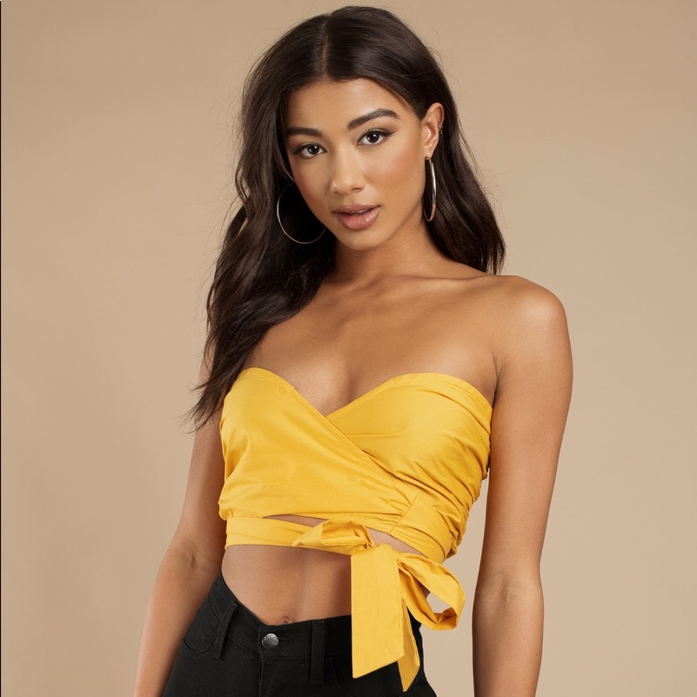 Tobi yellow wrap crop top